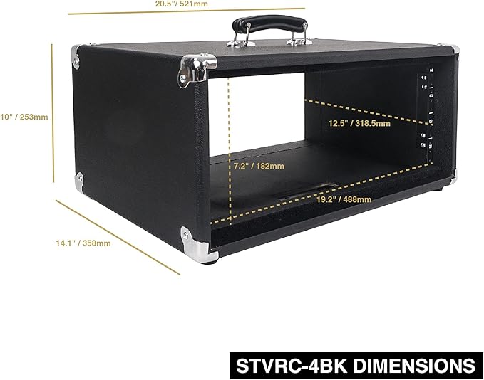 Sound Town Vintage 4U Amp Rack Case, 12.5" Depth with Rubber Feet, Dust Cover, Kickstand, Black (STVRC-4BK)
