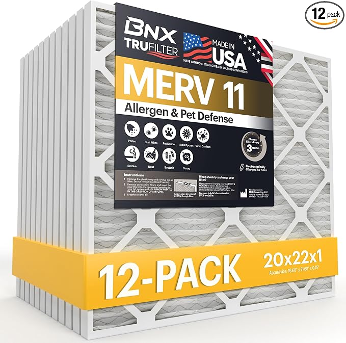 BNX TruFilter 20x22x1 Air Filter MERV 11- MADE IN USA by BNX