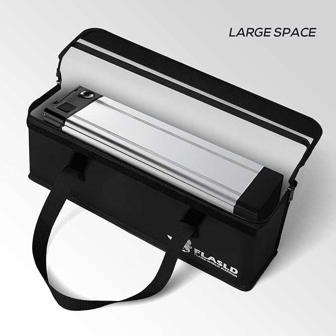 FLASLD 2-Pack Lipo Fireproof Bag Ebike Accessories Battery Charging Case Charge Explosionproof Bag Large Capacity Lipo Battery Storage Guard Safe Box (19.3 x 4.3 x 7in), Black