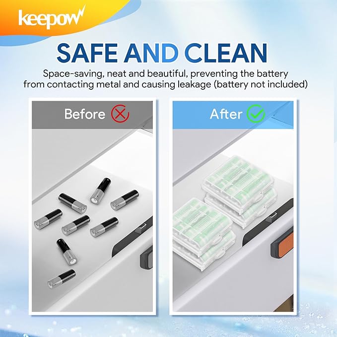 KEEPOW 9 Pcs AA/AAA Battery Storage Case Holder Box, Clear Color