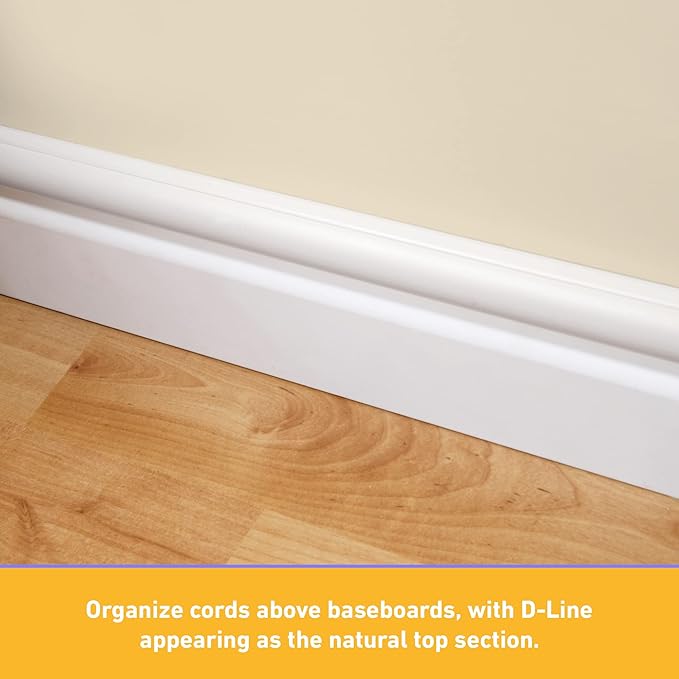 D-Line Half Round Cord Hider, Patented Cable Cover, Hide TV Wall Mount Wires, Raceway for Cords, Decorative Wire Covers, Paintable, Adhesive - 2X 1.18in W x 0.59in H x 39in L - Wood-Effect