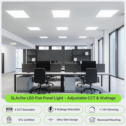 2x2 LED Light Flat Panel 4Pack,40/35/30/25/20W,5 Color Temps 2.7K/3K/3.5K/4K/5K,Dimmable (0-10V) Recessed Drop Ceiling Lights,5200 LM Fixture Flush Mount Ceiling for Office Kitchen Garage ETL-4Pack