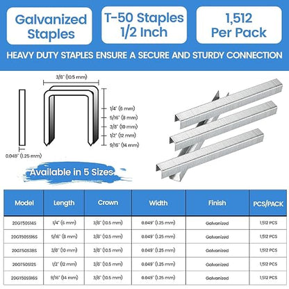 meite T-50 Staple Gun Staples, 1/2 Inch Heavy Duty Staples, Galvanized 20 Gauge - Image 2