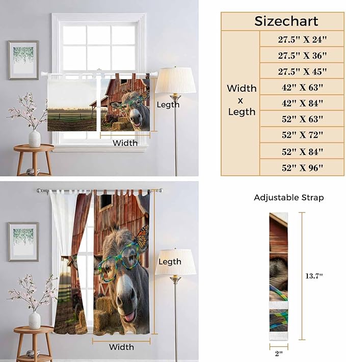 Farm Donkeys Bedroom Curtains 72 Inch Length, Window Curtains Tab Top, - Image 8