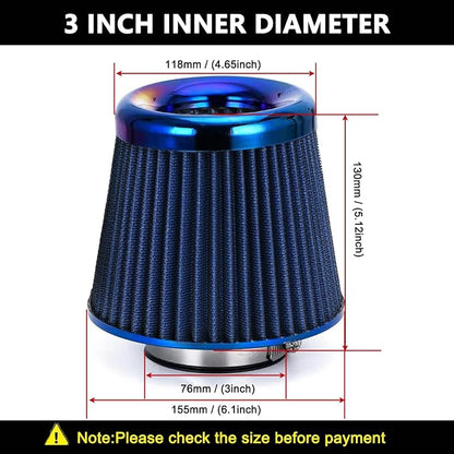 Cold Air Intake Filter, High Performance, Washable Filter, Clamp-On Replacement - Image 2
