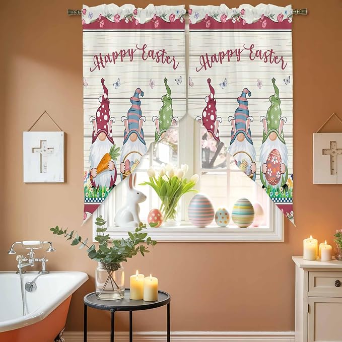 Swag Curtain, Happy Easter Gnomes by Chees+D+Zone