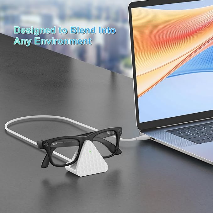 Charging Stand Dock Compatible with Ray-Ban Meta Smart Glasses - Glasses Charger for Wayfarer, Headliner, Skyler, Renewed, Oakley Meta HSTN, Portable Smart Glasses Charger Dock with Adapter (White)