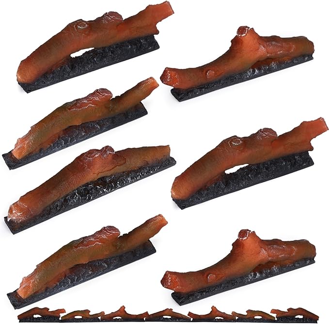 Electric Fireplace Wall Fireplace Recessed 3 Log Flame Colors Electric Fireplace Synthetic Resin Decoration Transparent Logs Flame for 68 inch Indoor Electric Fireplaces 7Pieces