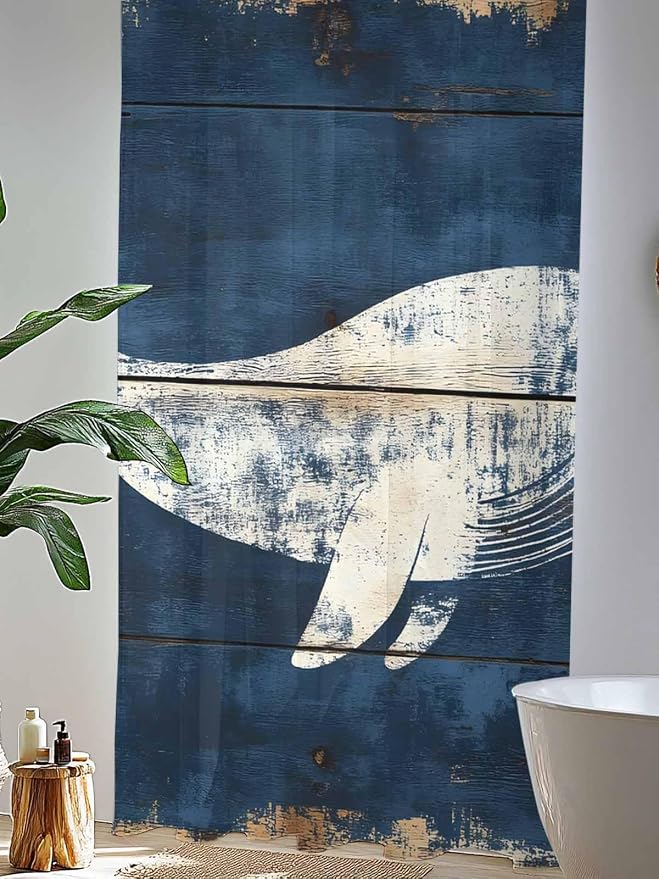 Sheer Curtains 84 Inches Long, Ocean Whale Blue Semi Sheer Curtains Light - Image 4