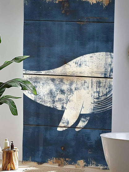 Sheer Curtains 84 Inches Long, Ocean Whale Blue Semi Sheer Curtains Light - Image 4