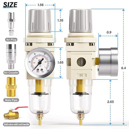 TAILONZ PNEUMATIC 1/4 Inch NPT Air Filter Pressure Regulator Combo Piggyback - Image 2
