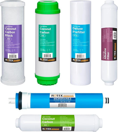 Reverse Osmosis Alkaline pH+ Water Filter Set | 6 Replacement Water Filters by RotekWaterSystem