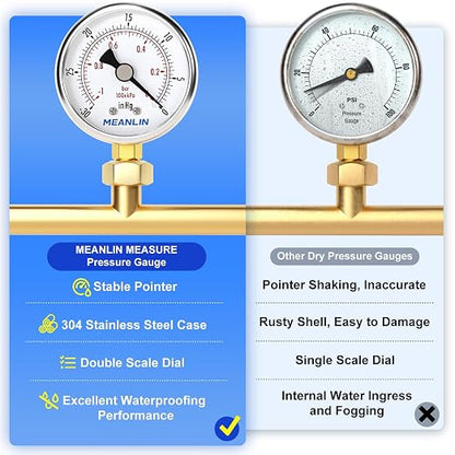 MEANLIN MEASURE -30inHG~0Psi Vacuum Gauge Stainless Steel 1/4" NPT 2" FACE DIAL - Image 5