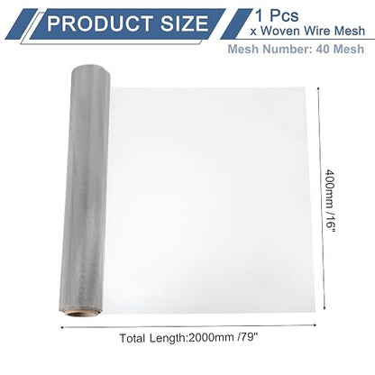 uxcell 40 Mesh 79" x 16" Woven Wire Mesh, 304 Stainless Steel Air Vent Filter - Image 2