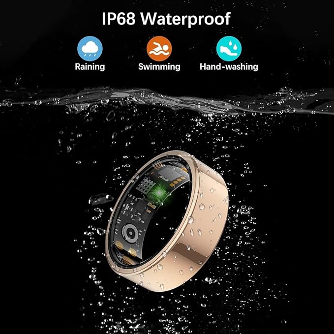 Smart Health Ring for Women Men, Fitness Tracker Ring with Heart Rate, Blood Oxygen, Sleep Tracker, Step Tracker, No Subscription Fee, IP68 Waterproof Smart Ring for iPhone & Android (Rose Gold, 9#)