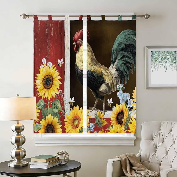 Chicken Sunflowers Bathroom Curtains 63 Inch Length, Window Curtains Tab Top - Image 2