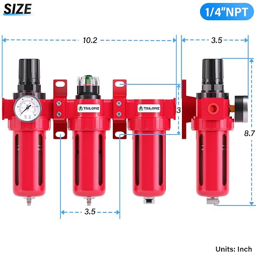 TAILONZ PNEUMATIC 0-150PSI 1/4 Inch NPT Aluminum Alloy Industrial Grade Three - Image 2