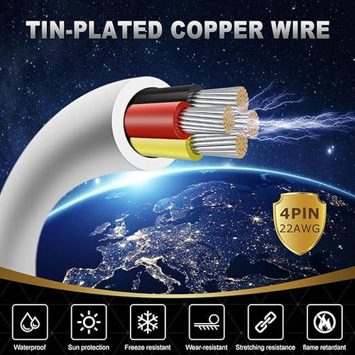 22 Gauge 4 Conductor Electrical Wire, 16.4FT White Stranded Low Voltage 22/4 Cable PVC Case, 22 AWG Tinned Copper 4 Wire Extension Power Cable for LED Lamp Lighting, Automotive