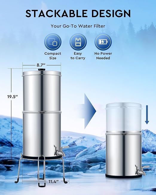 CO-Z Gravity Fed Water Filter System, Stainless Steel Gravity Water Purifier - Image 5