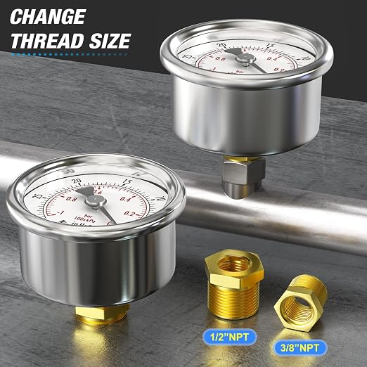 MEANLIN MEASURE -30inHG~0Psi Vacuum Gauge Stainless Steel 1/4" NPT 2" FACE DIAL - Image 3
