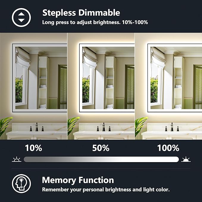 YEELAIT 60x38 Inch LED Bathroom Mirror with Lights (Front Lit and Backlit) Black Framed Lighted Vanity Mirror for Bathroom Wall Dimmable Anti-Fog Memory Tempered Glass Horizontal/Vertical