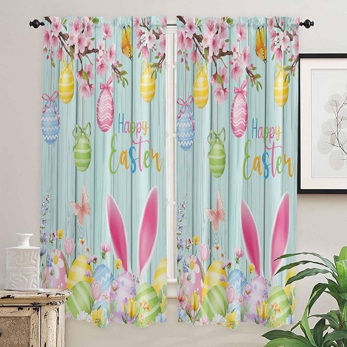 Happy Easter Living Room Curtains 72 Inches length, Spring Bunny Eggs Flower - Image 2