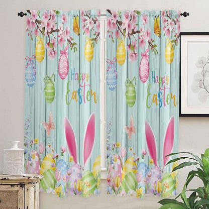 Happy Easter Living Room Curtains 72 Inches length, Spring Bunny Eggs Flower - Image 2