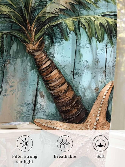Sheer Curtains 84 Inches Long, Coastal Blue Green Tree Semi Sheer Curtains - Image 6