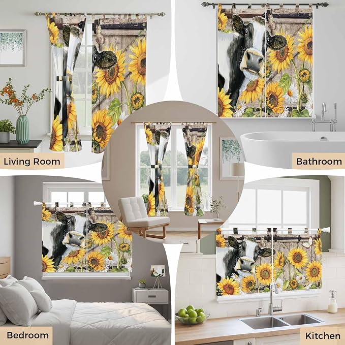 Retro Farmhouse Flower Bathroom Curtains 63 Inch Length, Window Curtains Tab Top - Image 7