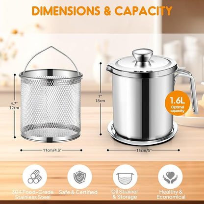 Chihee Grease Container Deep Fryer 2 in 1 Stainless Steel Bacon Grease Saver - Image 6