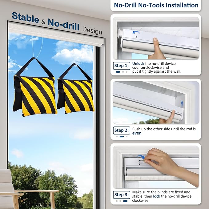 MANSNIX Smart Motorized Blinds with Remote, Cordless No-Drill Automatic Roller Shades, Blackout Electric Blind for Windows, Linen Stone, 46.5 x 72