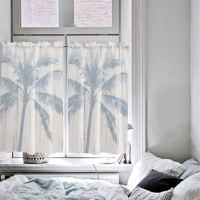 Summer Coconut Tree on Vintage Wood Grain Window Valance Curtains, Seaside - Image 8