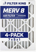 Filter King 7x5x1 Air Filter | 4-PACK | MERV 8 HVAC Pleated A/C Furnace Filters | MADE IN USA | Actual Size: 7 x 5 x .75"