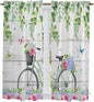 Spring Kitchen Curtains, Bicycles Botanical Rose Leaves Butterfly Wood Grain by Unknown