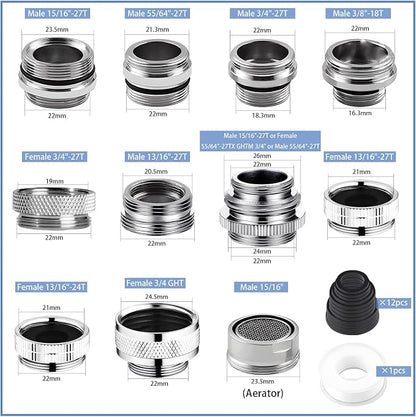 12 pcs Faucet Adapter Kit, CNYMANY Kitchen Aerator Adapter Set Male Female Sink - Image 2
