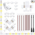 LightingWill 2 Pin LED Strip Light Connector Kit, 8mm Solderless Adapter Connectors, LED Strip Accessories Set for 8mm Wide 3528 2835 Single Color Flex LED Strips, 24 Pack