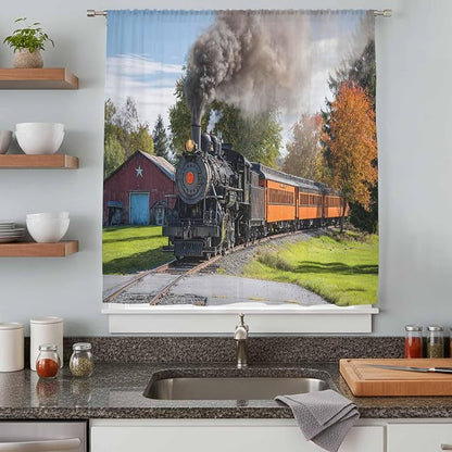 Steam Train Sheer Curtains 63 Inch Length Railroad Country Barn Rustic Trees - Image 8
