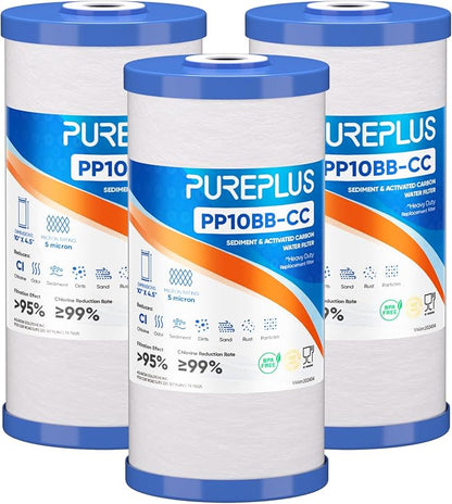 PUREPLUS 5 Micron 10" x 4.5" FXHTC Whole House Sediment and Carbon Water Filter by PUREPLUS