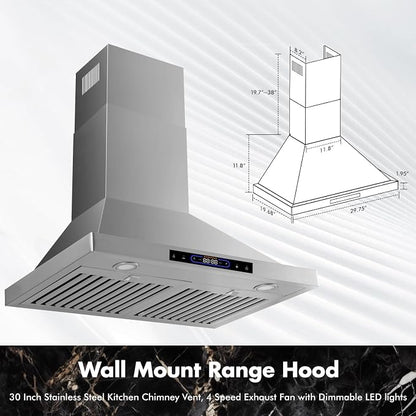 30 inch Wall Mount Range Hood Convertible Vent - Image 7