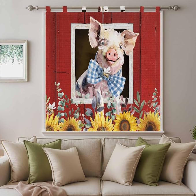 Pig Sunflowers Living Room Curtains 84 Inch Length, Window Curtains Tab Top - Image 9