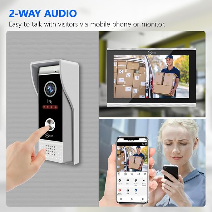 Wired Smart Video Apartments Intercom System,10 Inch Monitors with 1080P Doorbell Camera,3-in-1 Unlocking,TUYA WiFi Door Phone Kits, Ideal for Villas & Homes (1 doorbell + 2 Monitor)