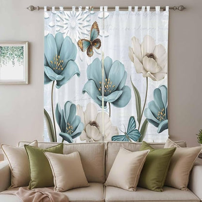 Blue Tulips Living Room Curtains 96 Inch Length, Window Curtains Tab Top - Image 3