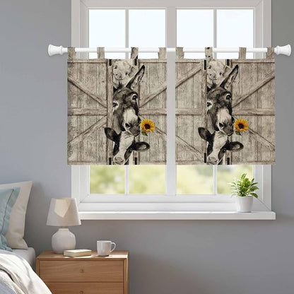 Funny Farm Animals Kitchen Curtains 24 Inch Length, Small Window Curtains Tab - Image 9