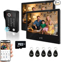 Wired Video Apartment Intercom System,Door Phone Kit,10 Inch Touch Monitor with 1080P HD Doorbell Camera,Supporting Motion Detecting 5 in 1 RFID Card Unlcking for Home Villa (1 Doorbell + 2 Monitor)
