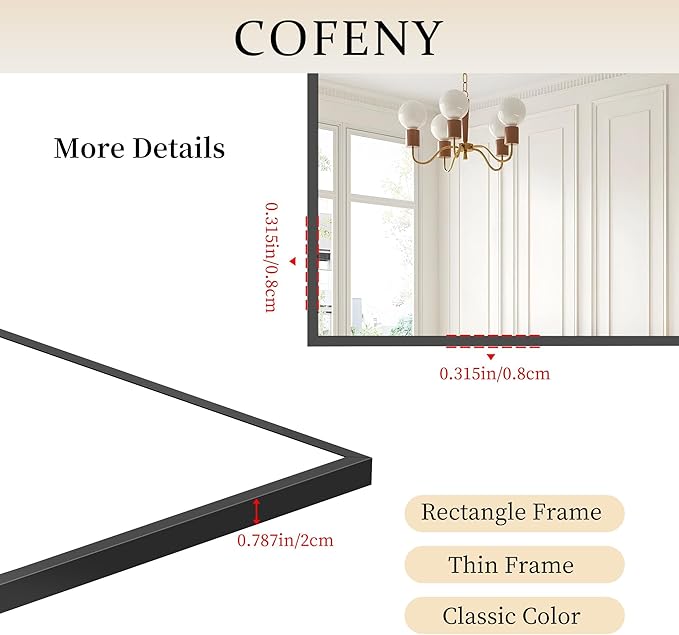 40x60inch Black Bathroom Mirror, Black Rectangle Mirror with Frame, Large Rectangular Wall Mirrors for Bathroom, Living Room, Hair Salon, Big Farmhouse Mirror Hang Horizontal/Vertical