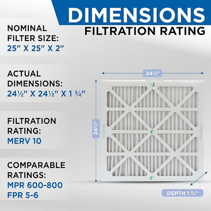 Glasfloss 25x25x2 MERV 10 2" Inch Pleated Air Filters Box of 6. Actual Size: - Image 2