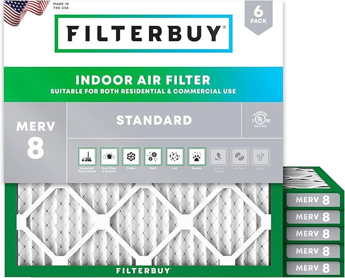 Filterbuy 11.25x11.25x1 Air Filter MERV 8 Essential Dust & Allergy Defense by Filterbuy