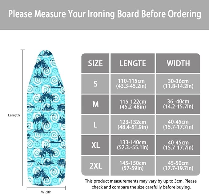 ZCFYGDX 15" x 48" Ironing Board Cover Scorch Resistant,Wear & Soil Resistant Covers, Easy Installation Elastic Edges 3 Fasteners,Lightweight & Breathable Coconut Tree Sailboat Print Size-M