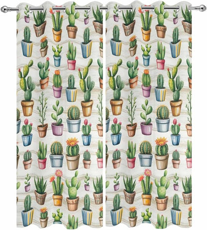 Summer Cactus Outdoor Curtains for Patio Cactus Tropical Plant Wooden - Image 9