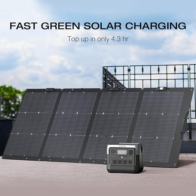 EF ECOFLOW Solar Generator RIVER 2 Pro 768Wh LiFePO4 Battery with 220W Solar Panel, 4x800W AC Outlets (1600W Surge), Portable Power Station for Home Backup Outdoors Camping RV Emergency